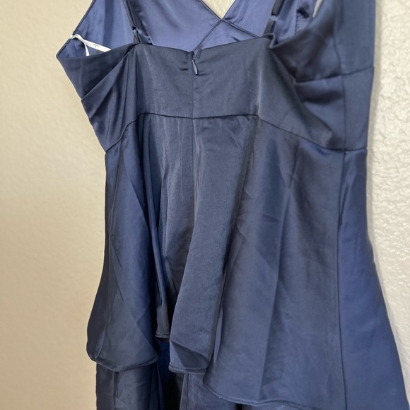 NWOT Going with Elegance Navy Blue Satin Tiered Maxi Dress - Picture 7 of 9
